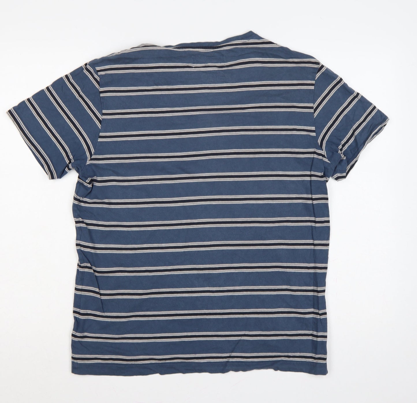Original Penguin Men's Blue Striped Logo Crew Neck T-Shirt L