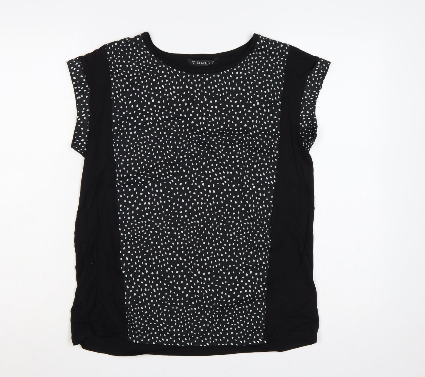 Dunnes Women Black Polka Dot Short Sleeve Slim T-Shirt Size S