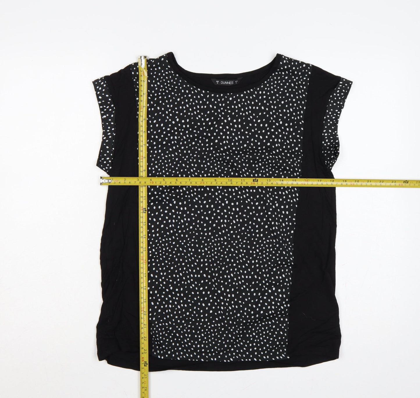 Dunnes Women Black Polka Dot Short Sleeve Slim T-Shirt Size S