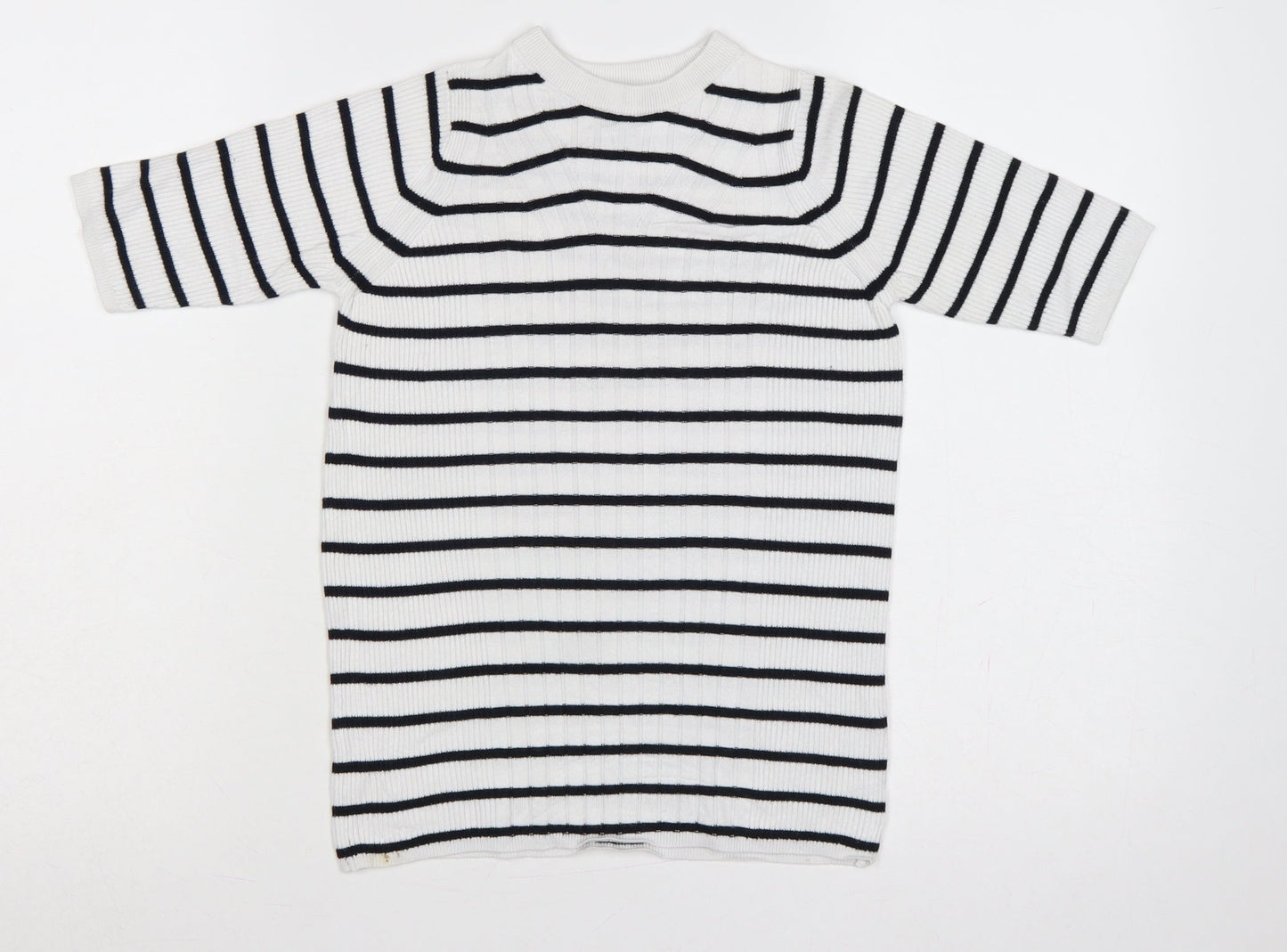 Marks and Spencer Women White Black Stripe Ribbed Jumper Size S