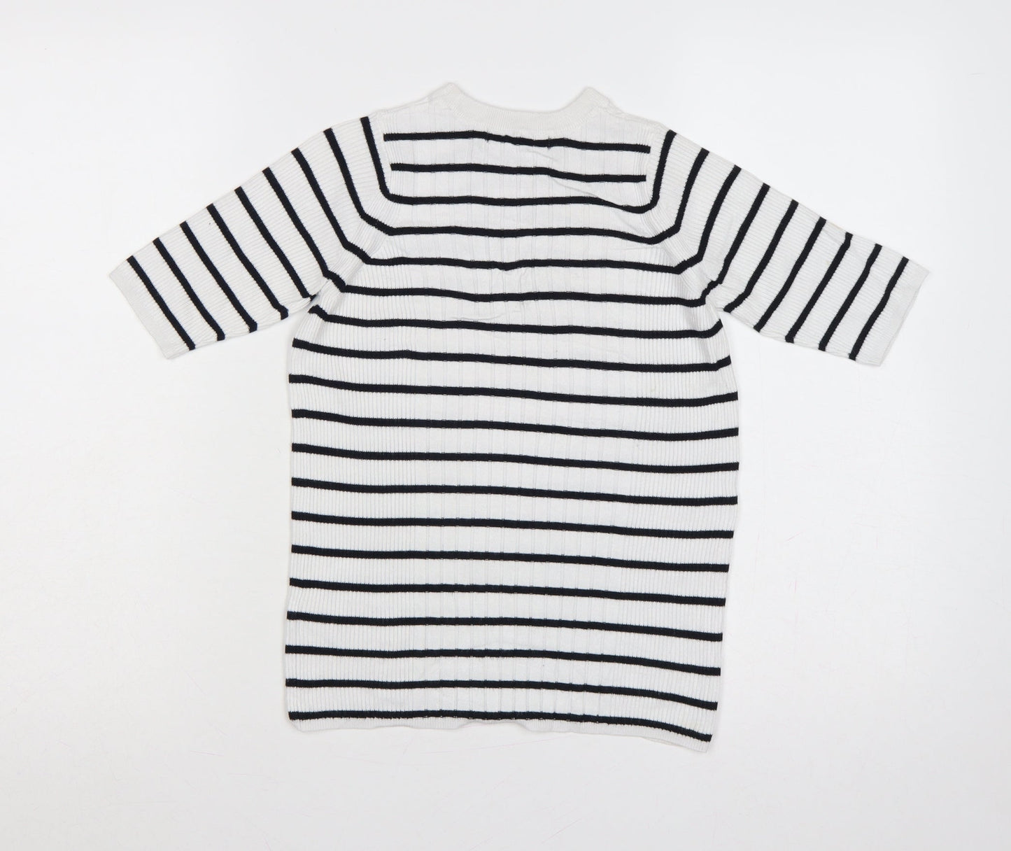 Marks and Spencer Women White Black Stripe Ribbed Jumper Size S