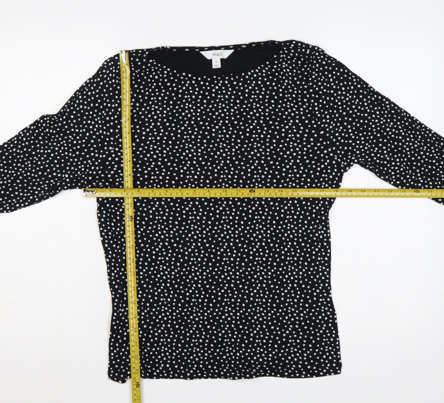 Marks and Spencer Women's Black UK 16 Polka Dot 3/4 Sleeve Blouse