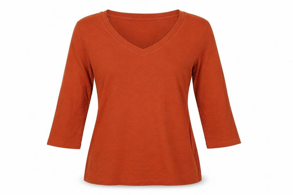 Tahari Women’s Orange UK L V-Neck 3/4 Sleeve Stretch Jersey Top