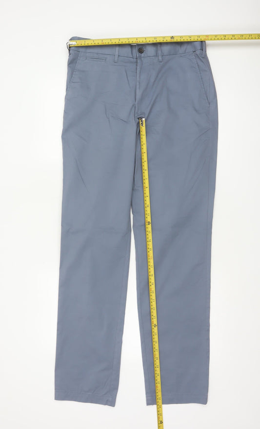 Marks & Spencer Men's Blue 32 Regular Fit Cotton Blend Chino Trousers