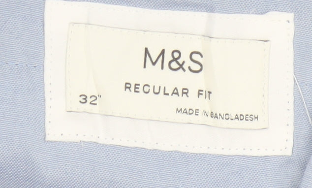 Marks & Spencer Men's Blue 32 Regular Fit Cotton Blend Chino Trousers