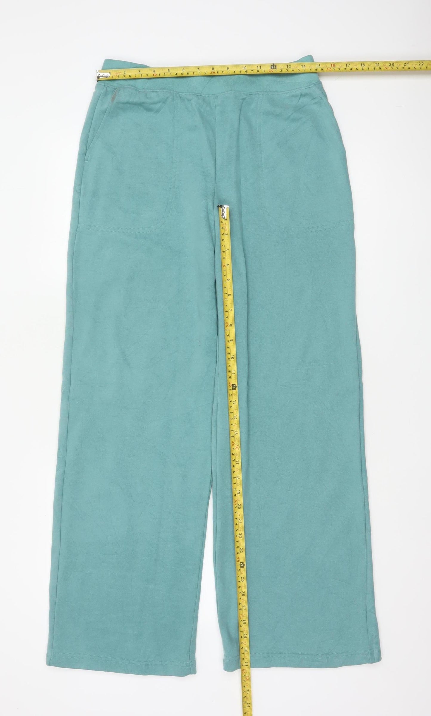Lands' End Women's Green S Wide-Leg Sweatpants Elastic Waist Pockets
