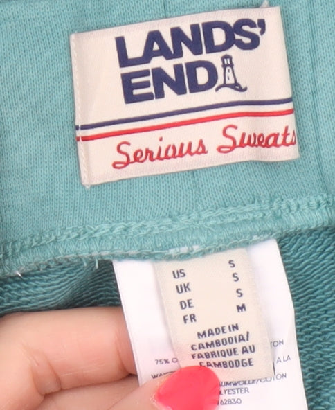 Lands' End Women's Green S Wide-Leg Sweatpants Elastic Waist Pockets