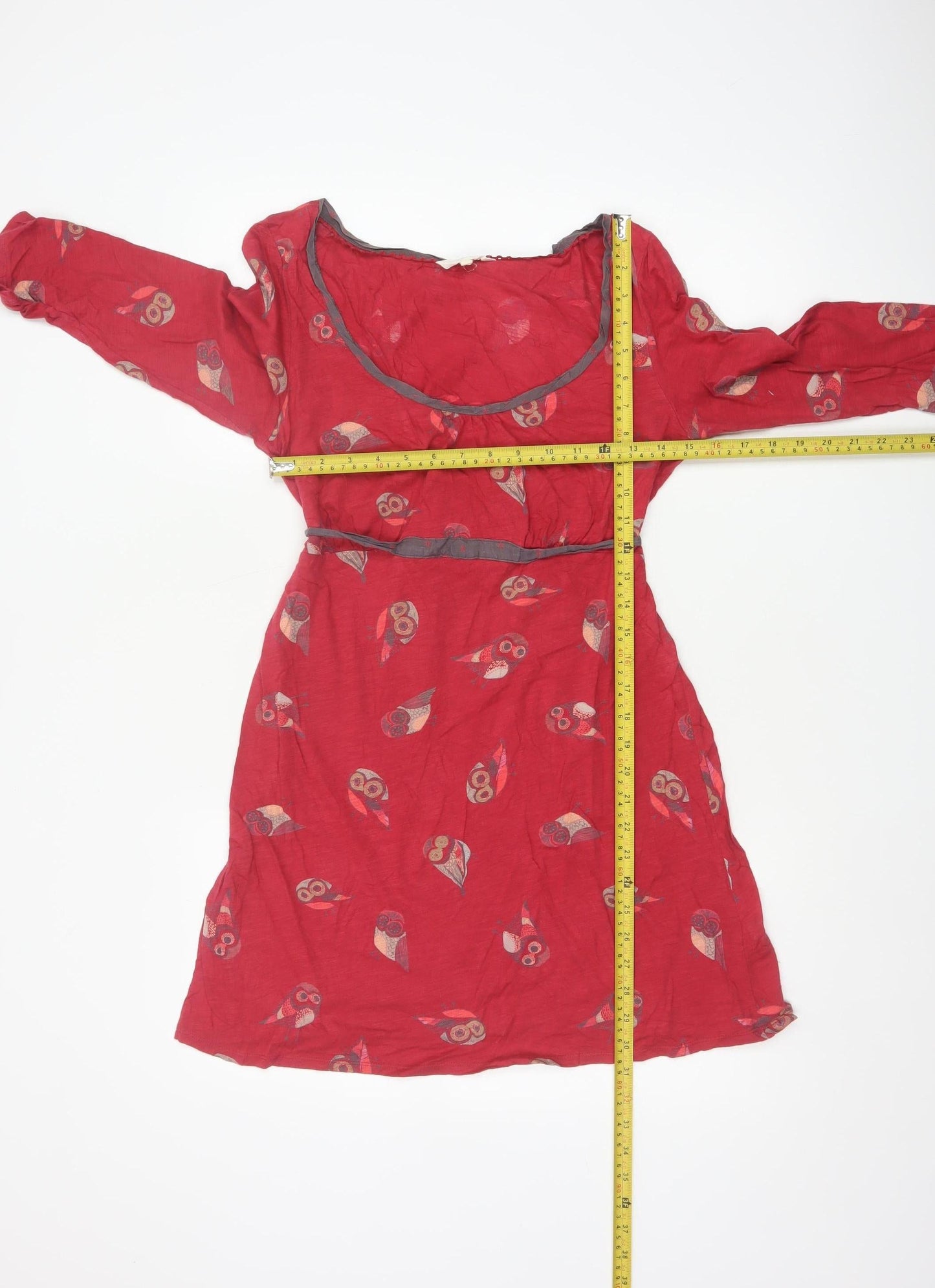 Little Stuff Women Red Owl Print Fit & Flare Dress UK 10 Cotton