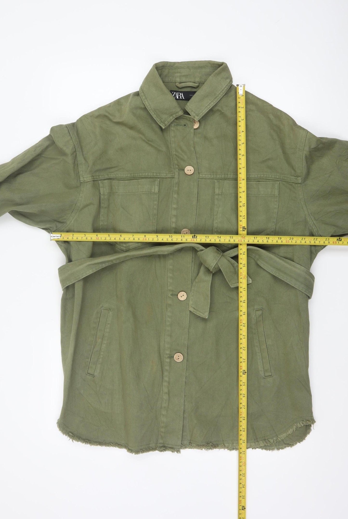 Zara Women Green S Military Belted Cotton Twill Jacket