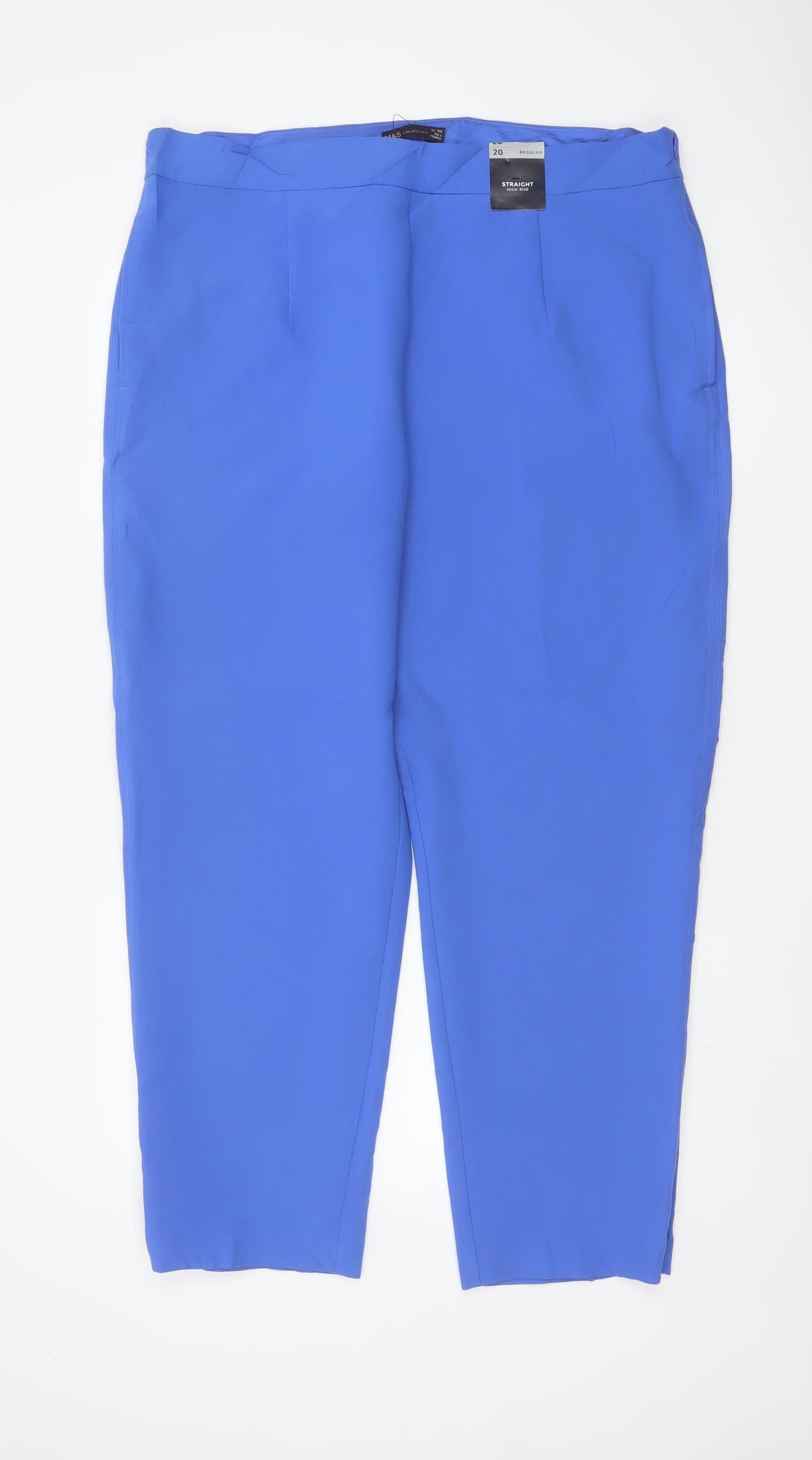 Marks & Spencer Women Blue Size 20 High Rise Straight Trousers