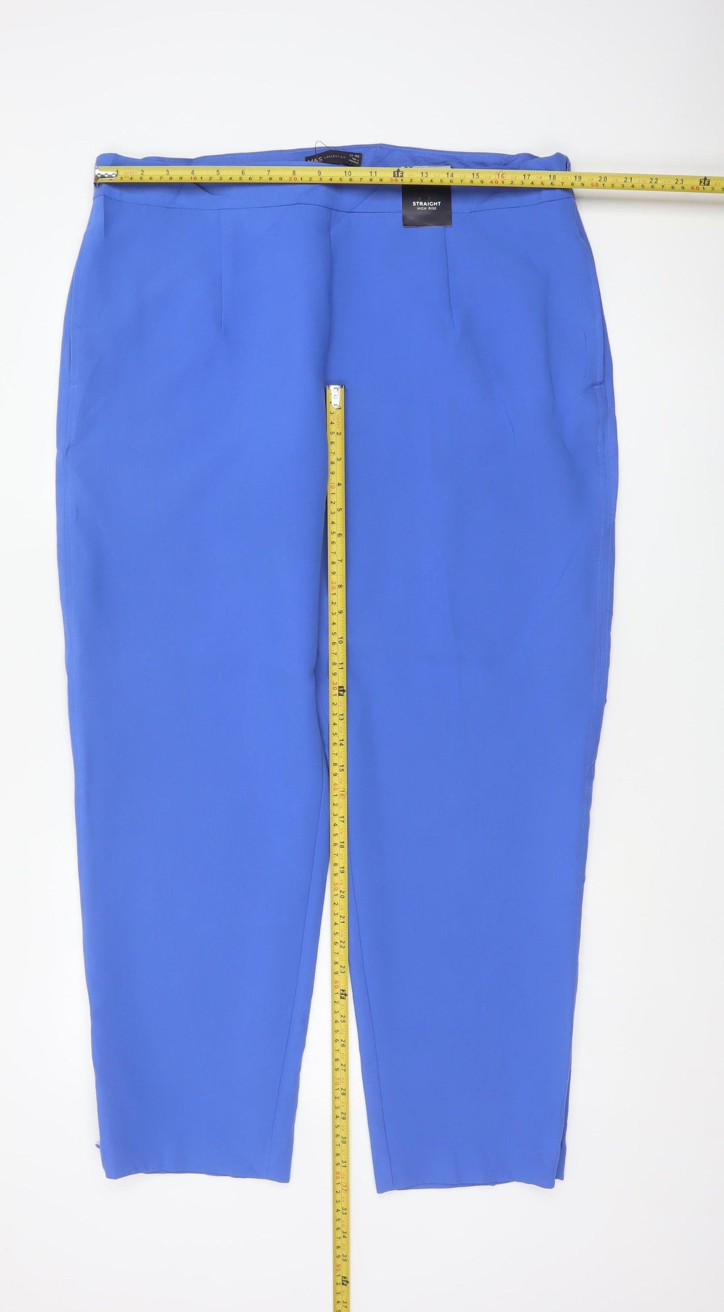Marks & Spencer Women Blue Size 20 High Rise Straight Trousers