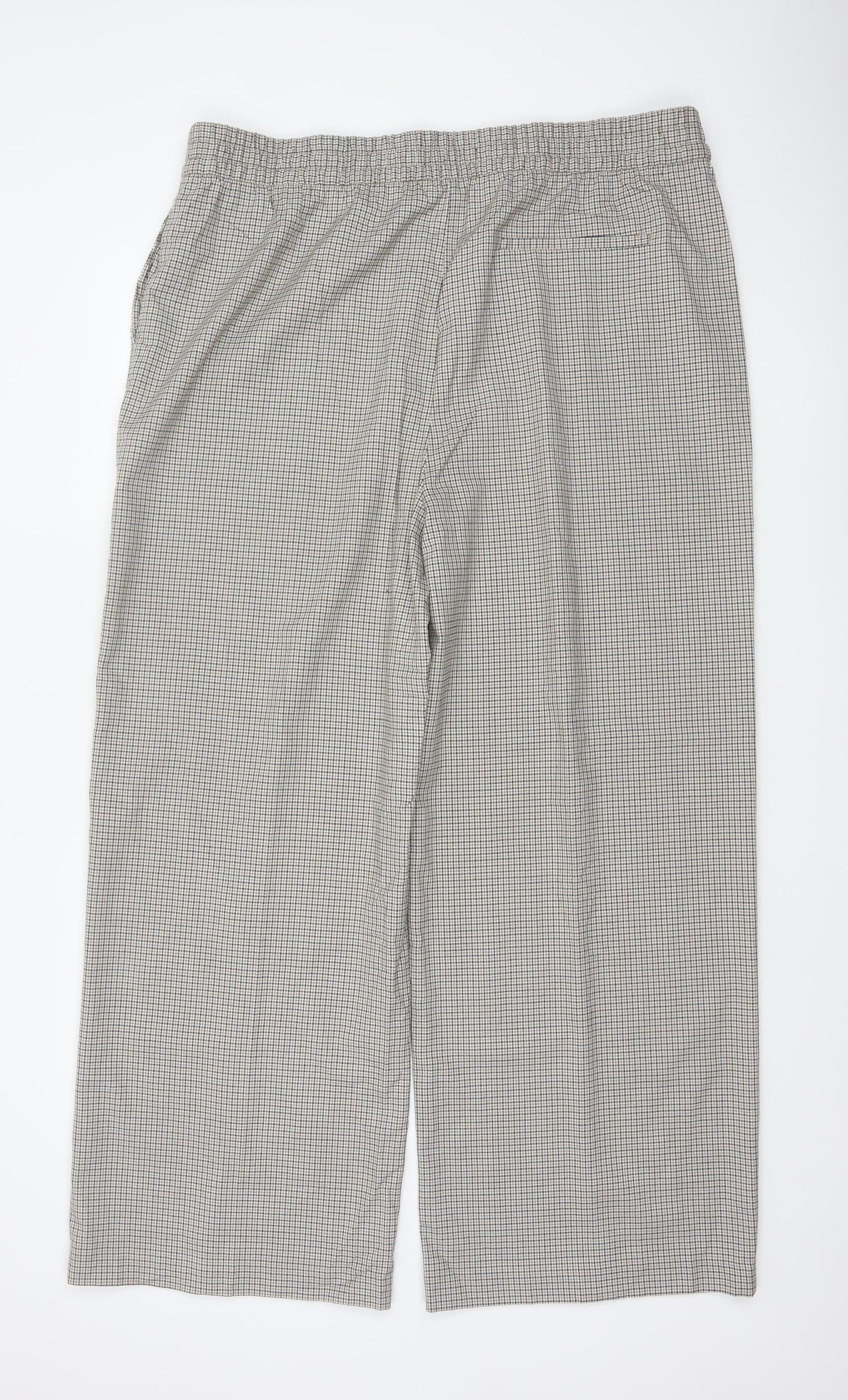 M&S Women's Beige Check Wide-Leg Trousers UK 20 Regular Elasticated