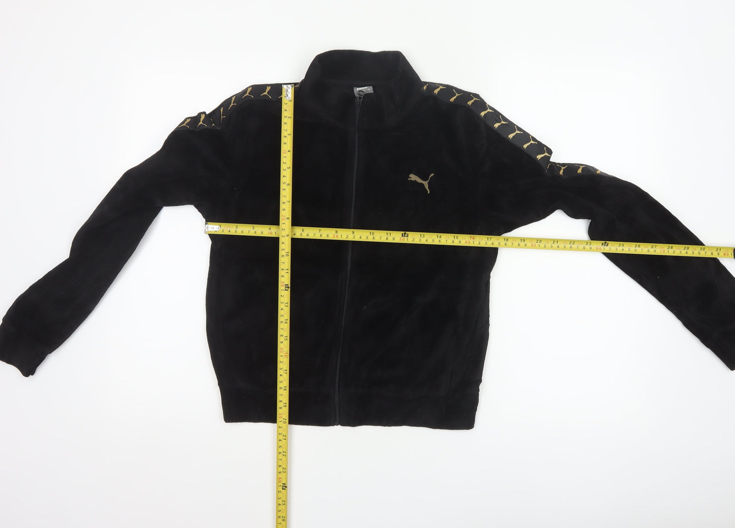 Puma Women’s Black S Velour Logo Tape Full Zip Cropped Jacket