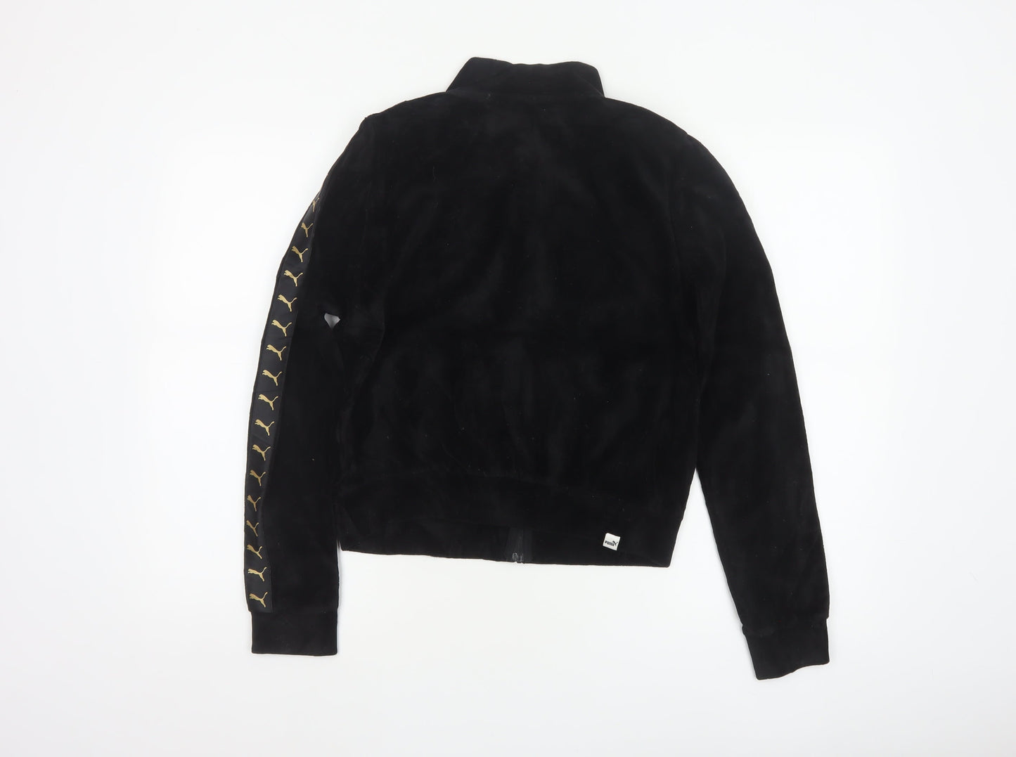 Puma Women’s Black S Velour Logo Tape Full Zip Cropped Jacket