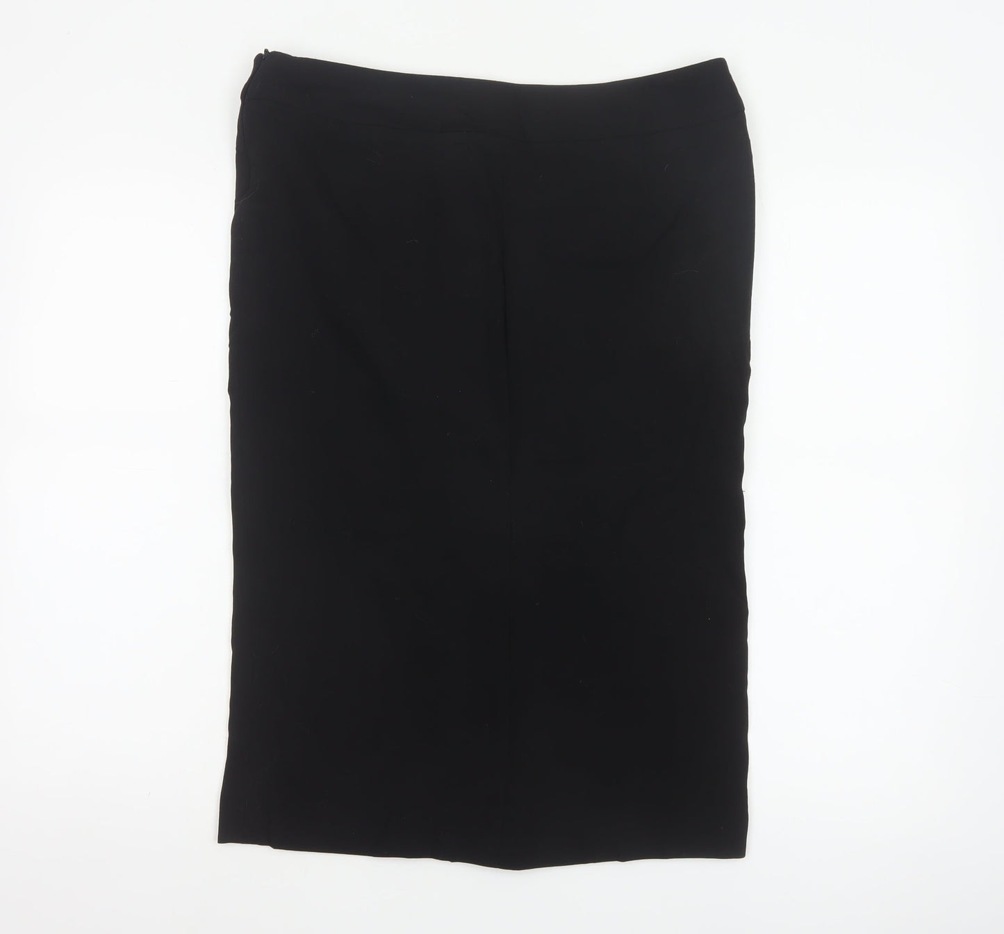 Jaeger Women Black UK 14 Wool Blend Knee Length Pencil Skirt Buttons