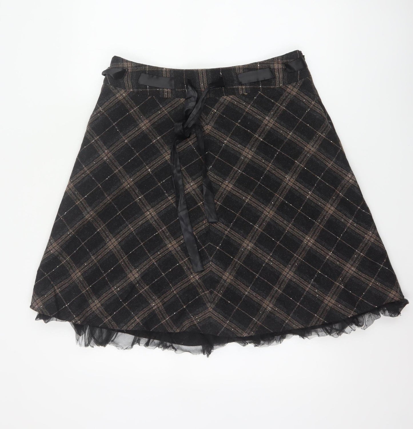Vila Clothes Women’s Black Plaid Wool Blend Flare Skirt Size L