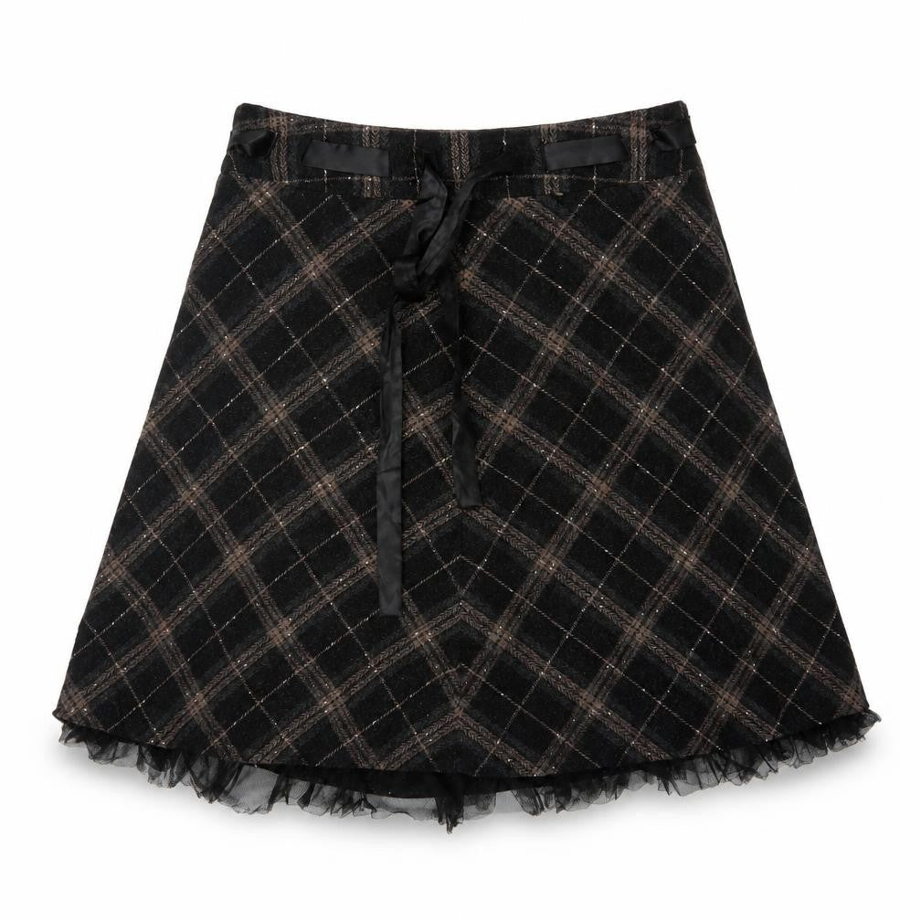 VILA Clothes Women’s Black Plaid Wool Blend Flare Skirt Size L