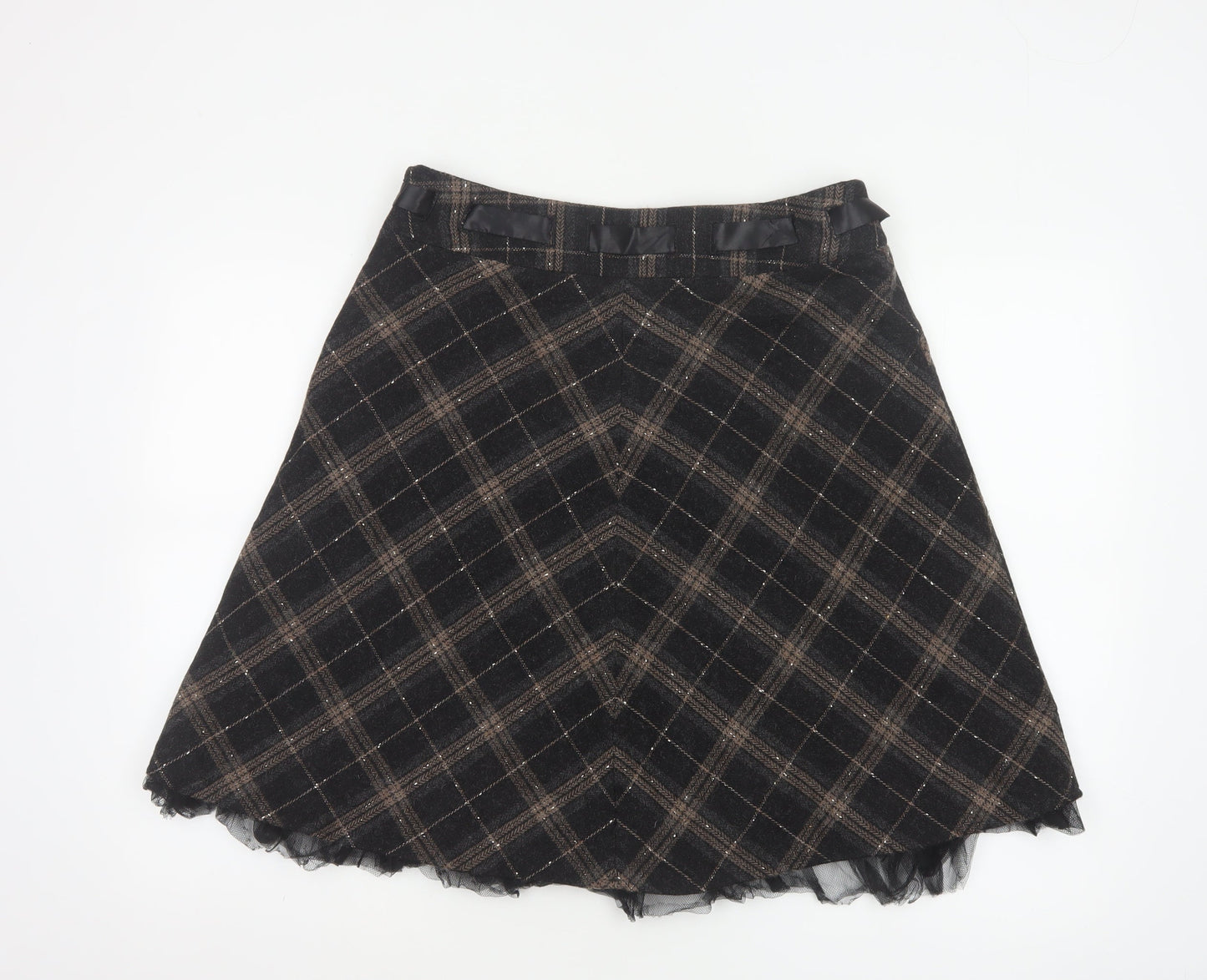 Vila Clothes Women’s Black Plaid Wool Blend Flare Skirt Size L