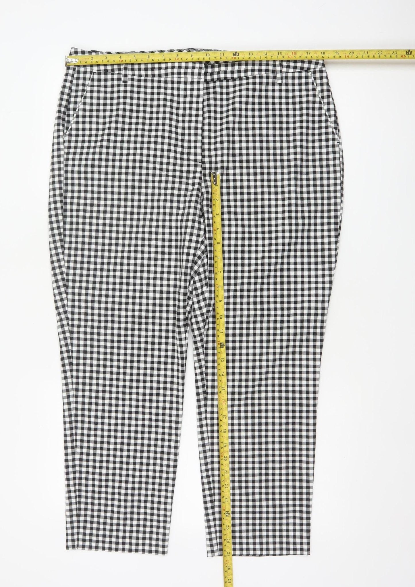 Marks & Spencer Women's Black White Gingham Tapered Trousers UK 16