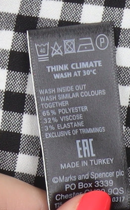 Marks & Spencer Women's Black White Gingham Tapered Trousers UK 16