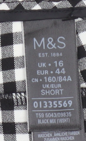 Marks & Spencer Women's Black White Gingham Tapered Trousers UK 16