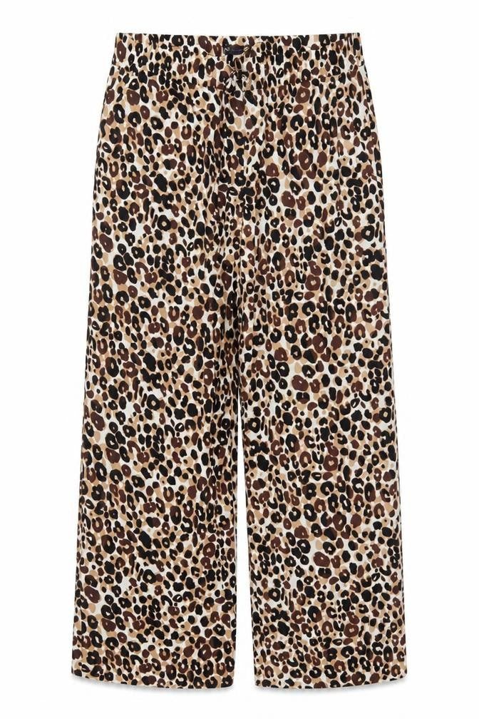 Marks & Spencer Women Beige Leopard Print Wide-Leg Trousers UK 20 Long
