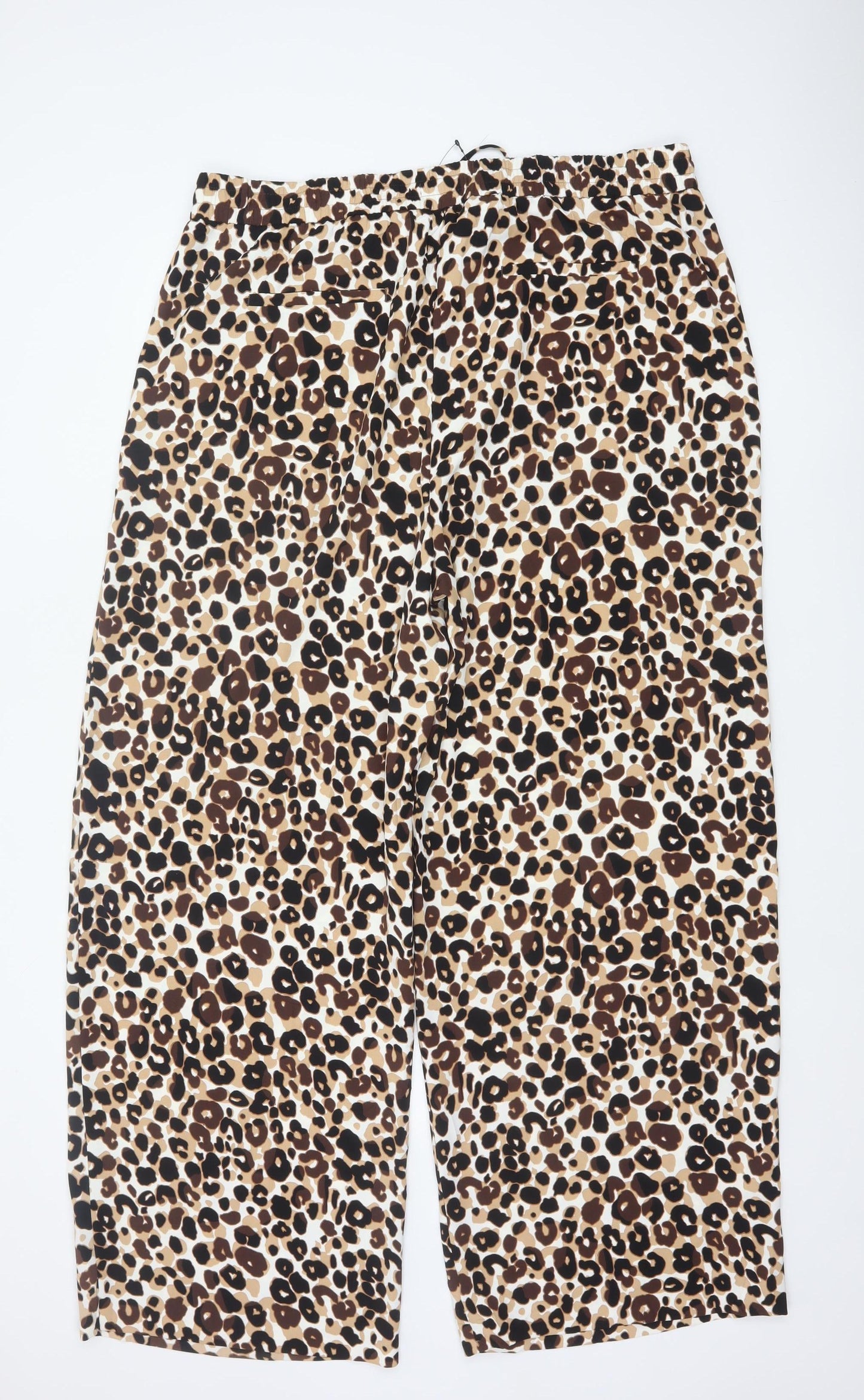 Marks and Spencer Women Beige Leopard Print Wide-Leg Trousers UK 20 Long