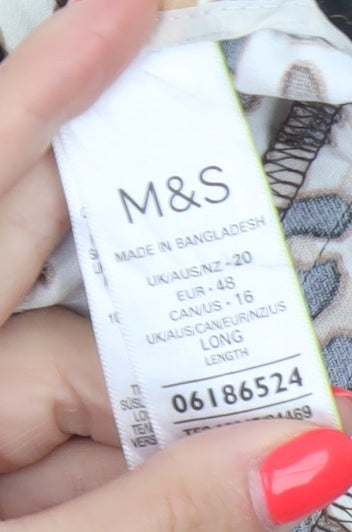 Marks and Spencer Women Beige Leopard Print Wide-Leg Trousers UK 20 Long