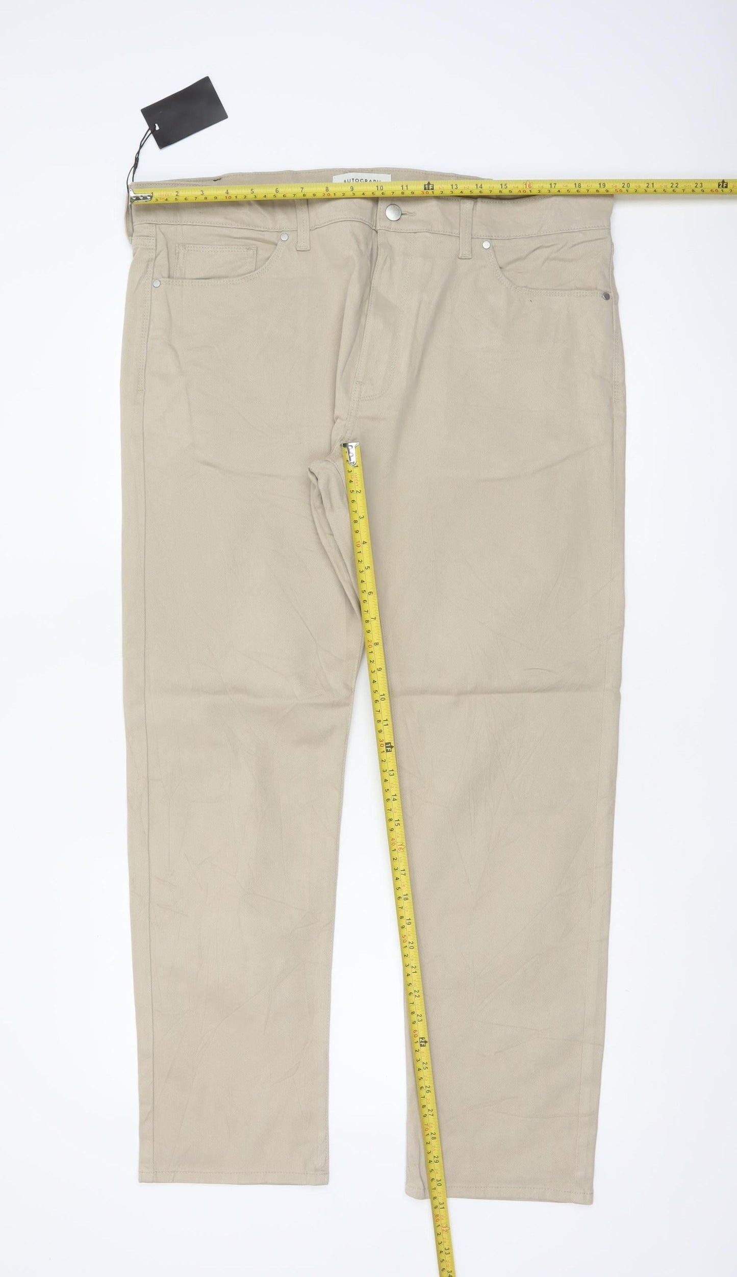 Marks & Spencer Autograph Men Beige 38 Slim Stretch Chino Trousers
