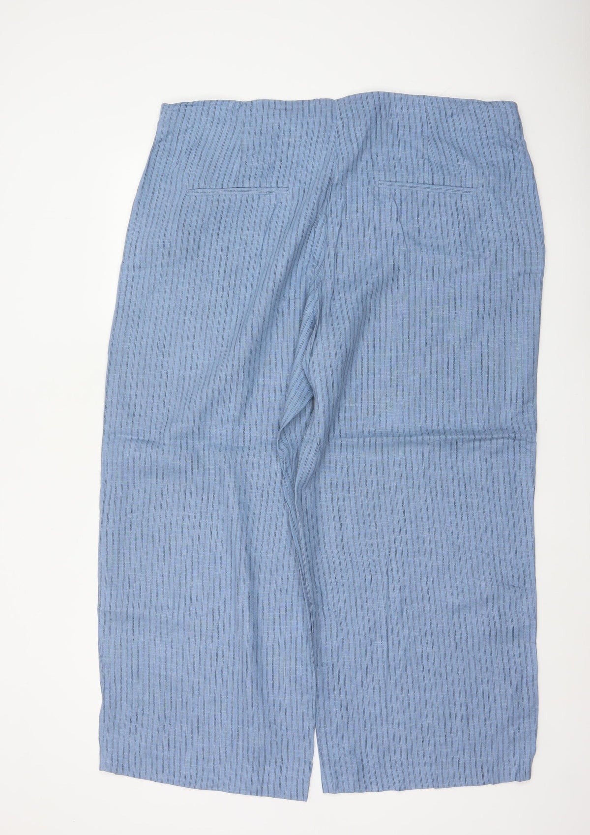 Marks & Spencer Women’s Blue Striped Wide Leg High Rise Linen Trousers UK 22 Short