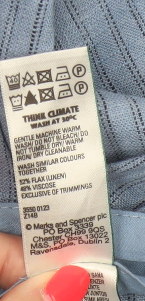 Marks & Spencer Women’s Blue Striped Wide Leg High Rise Linen Trousers UK 22 Short