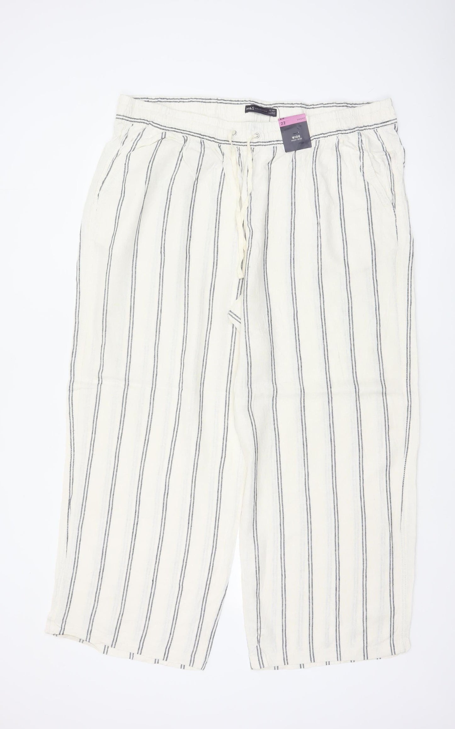 Marks & Spencer Women’s Ivory Stripe Wide Leg Trousers UK 22 Short