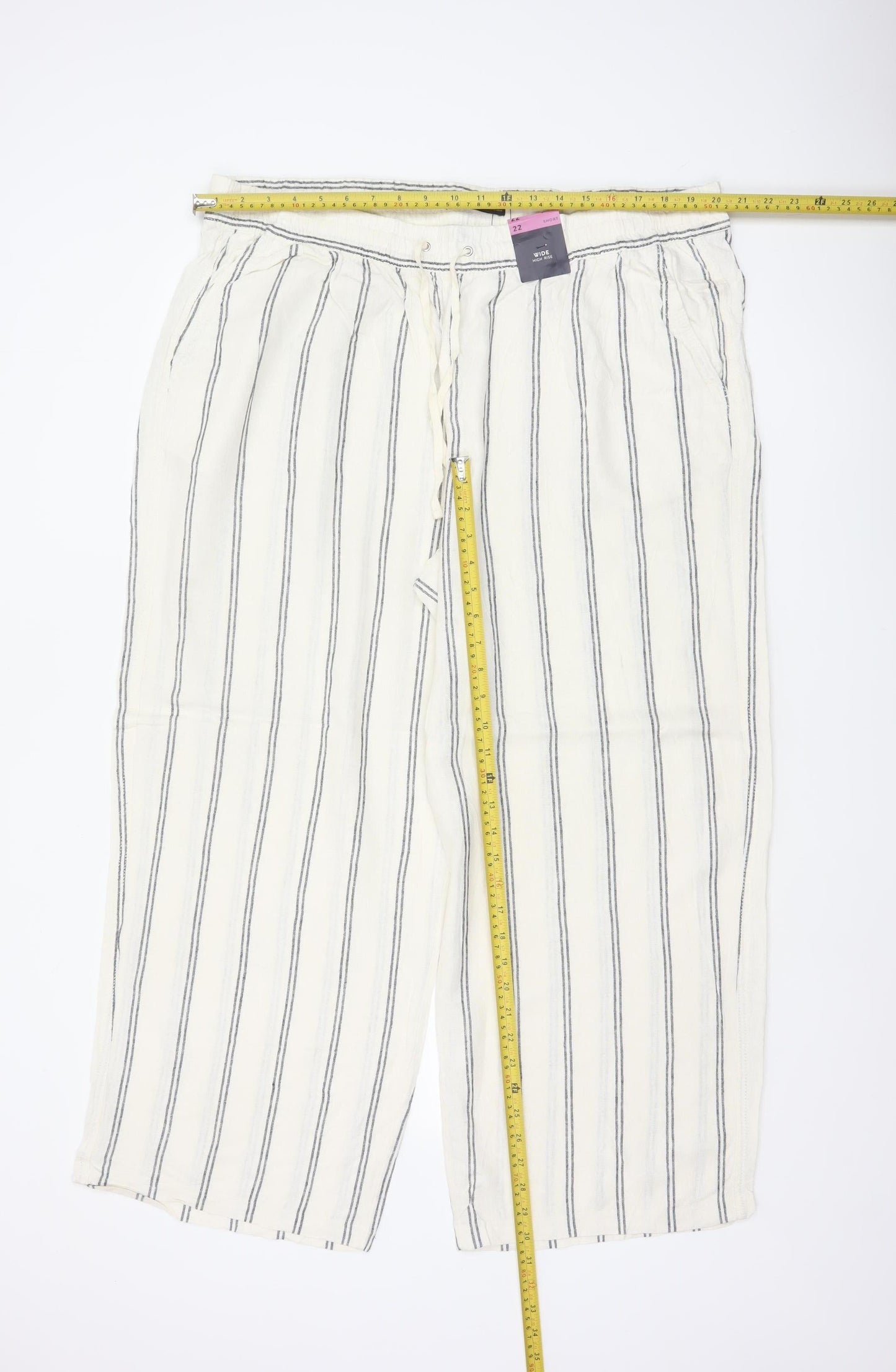 Marks & Spencer Women’s Ivory Stripe Wide Leg Trousers UK 22 Short