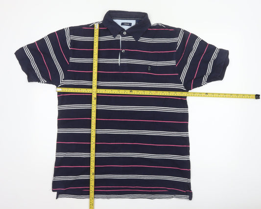 IZOD Men's Navy Pink White Striped Cotton Polo Shirt Size S Short Sleeve