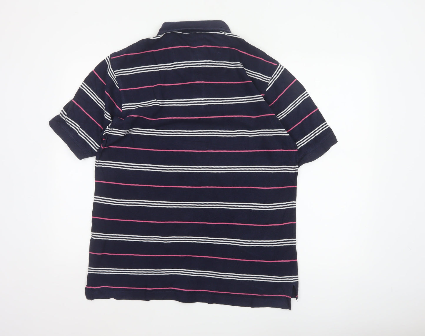 IZOD Men's Navy Pink White Striped Cotton Polo Shirt Size S Short Sleeve