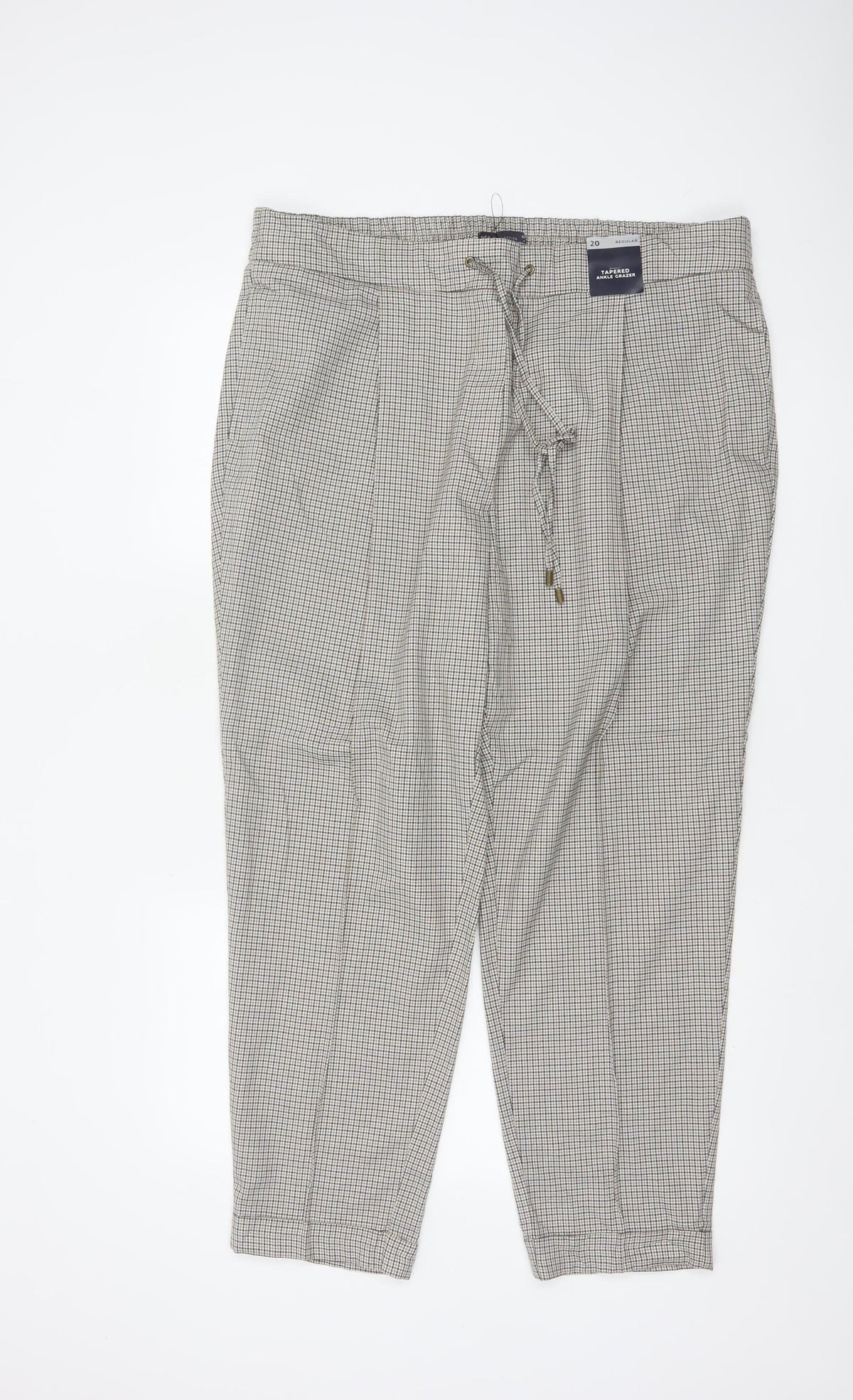 Marks & Spencer Women’s Beige Check Tapered Ankle Grazer Trousers UK 20 Regular