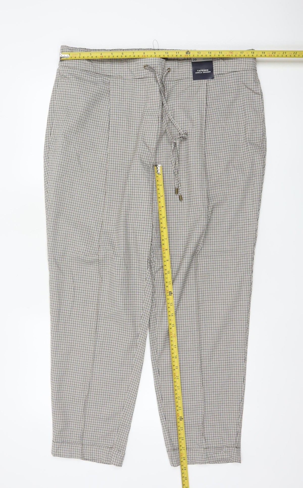 Marks & Spencer Women’s Beige Check Tapered Ankle Grazer Trousers UK 20 Regular