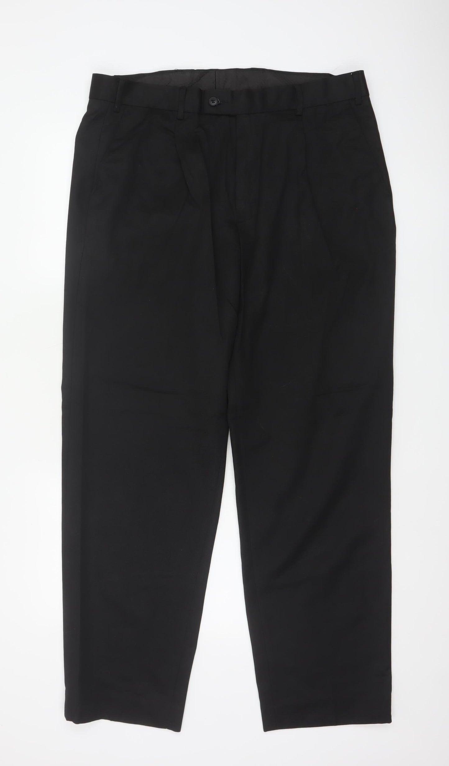 Brook Taverner Men’s Black 38R Regular Fit Straight Dress Trousers