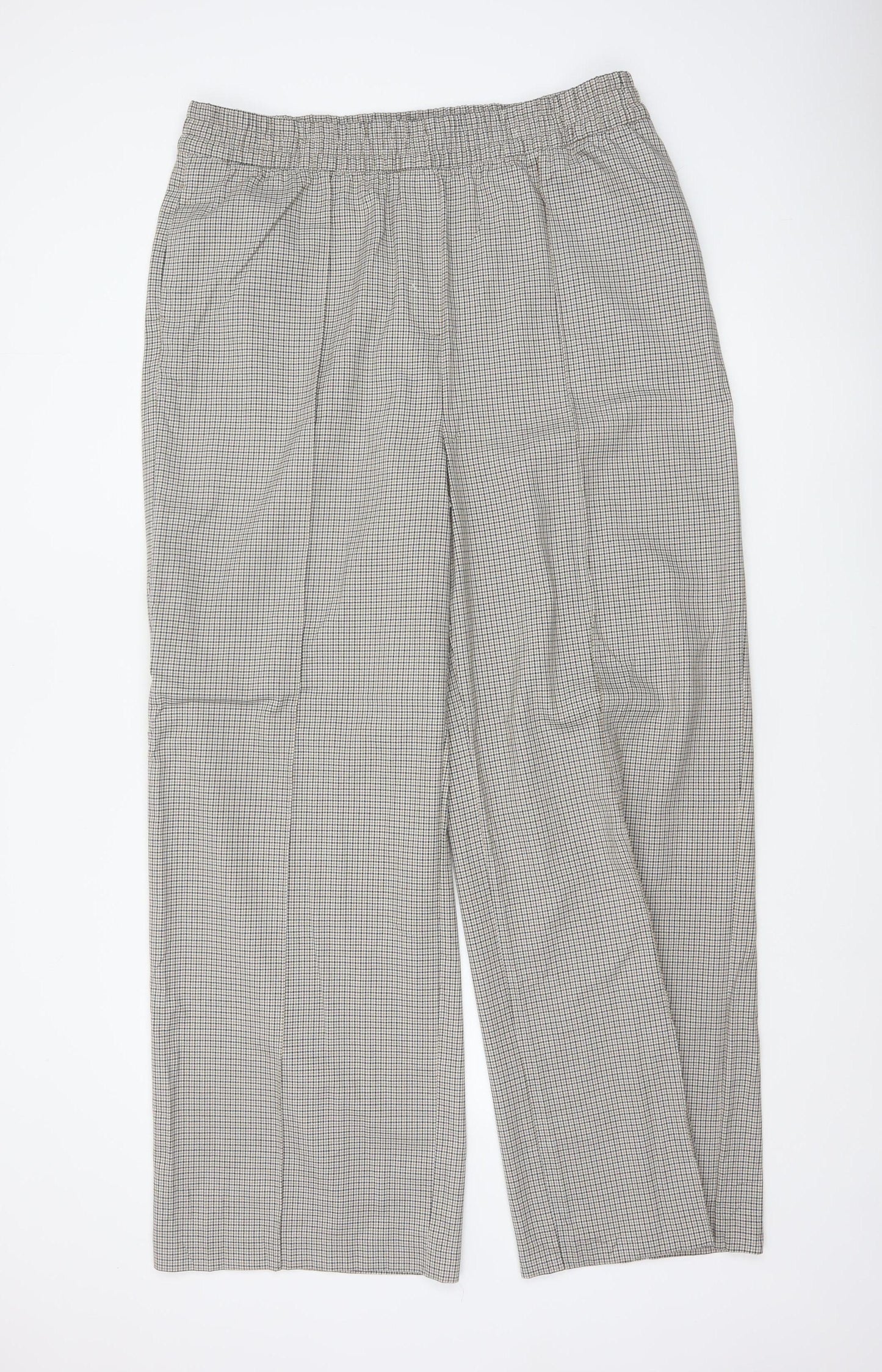 Marks and Spencer Women Beige Check Wide-Leg Trousers UK 18 Long