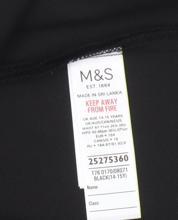 Marks and Spencer Girls Black 14-15 Years A-Line Knee Length Skort NWT