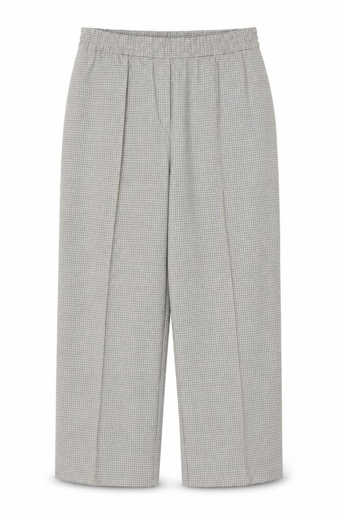 Marks & Spencer Women's Beige Check Wide-Leg Trousers UK 20 Regular