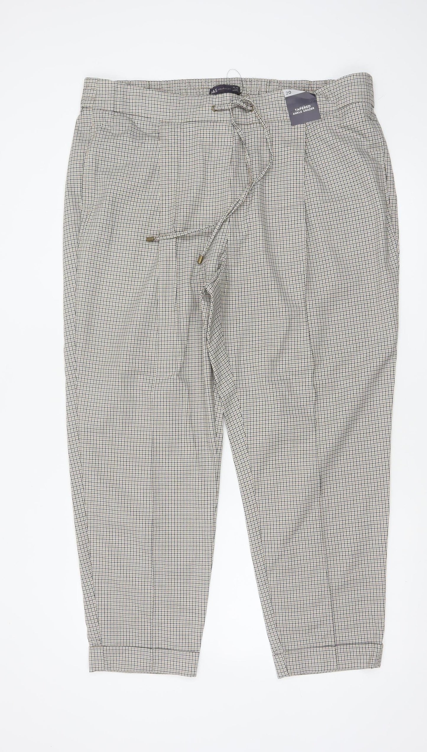 Marks and Spencer Women Beige Check Tapered Ankle Grazer Trousers UK 20