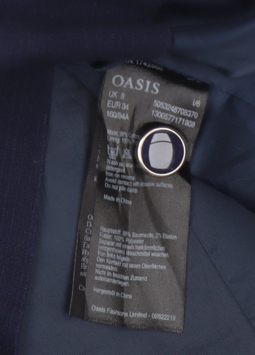 Oasis Women Blue UK 8 A-Line Square Neck Sleeveless Work Dress