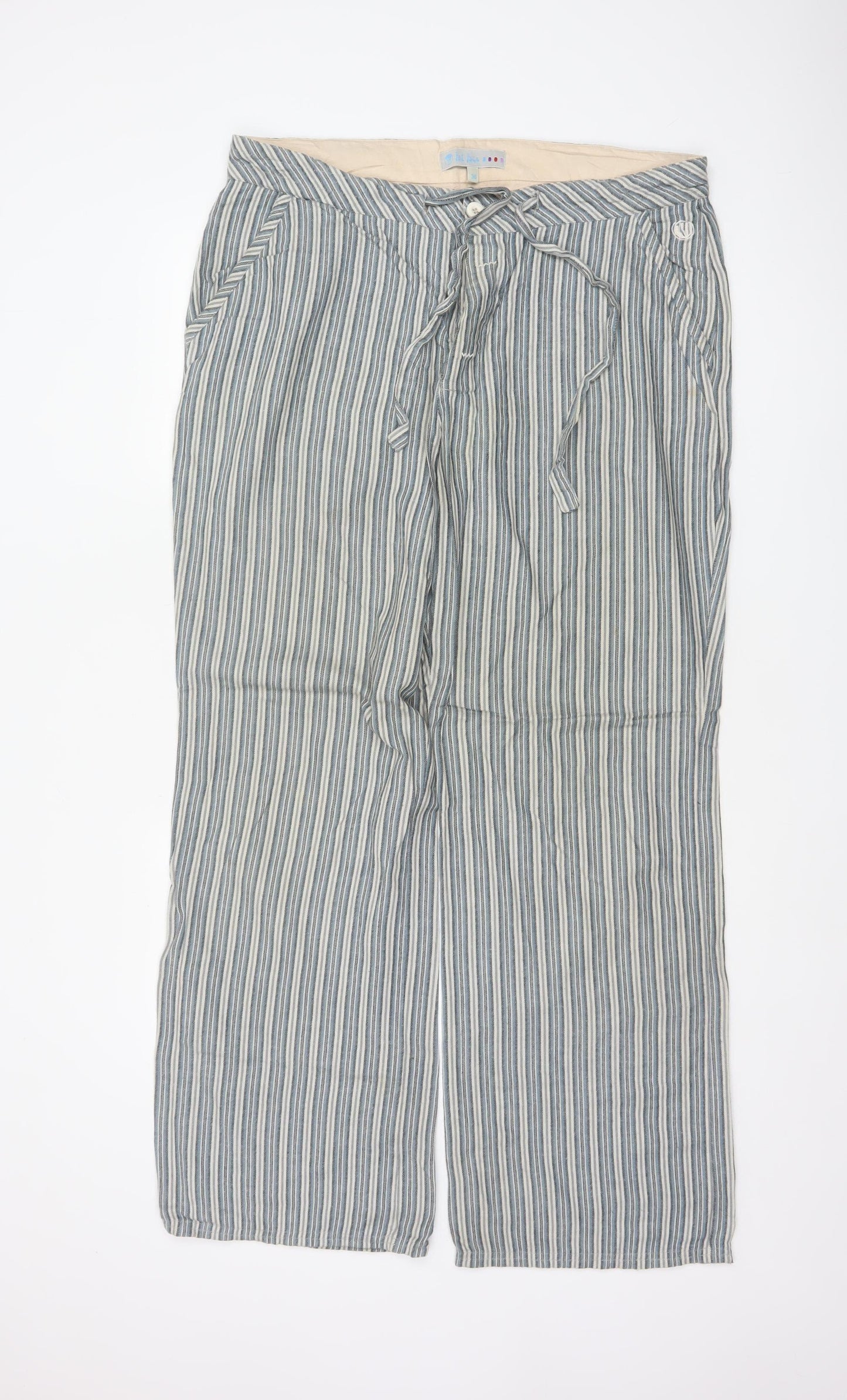 Fit Five Men’s Blue Stripe Cotton Drawstring Wide-Leg Trousers 36