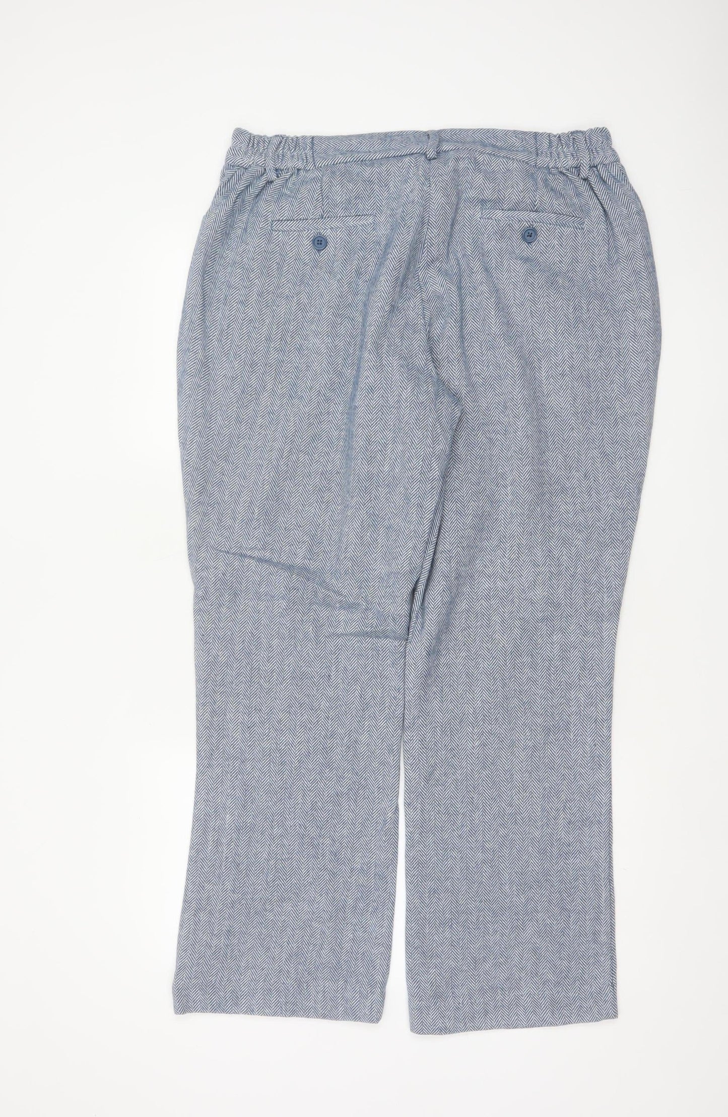 Cotton Traders Women Blue Herringbone Wool Blend Tailored Trousers UK 16