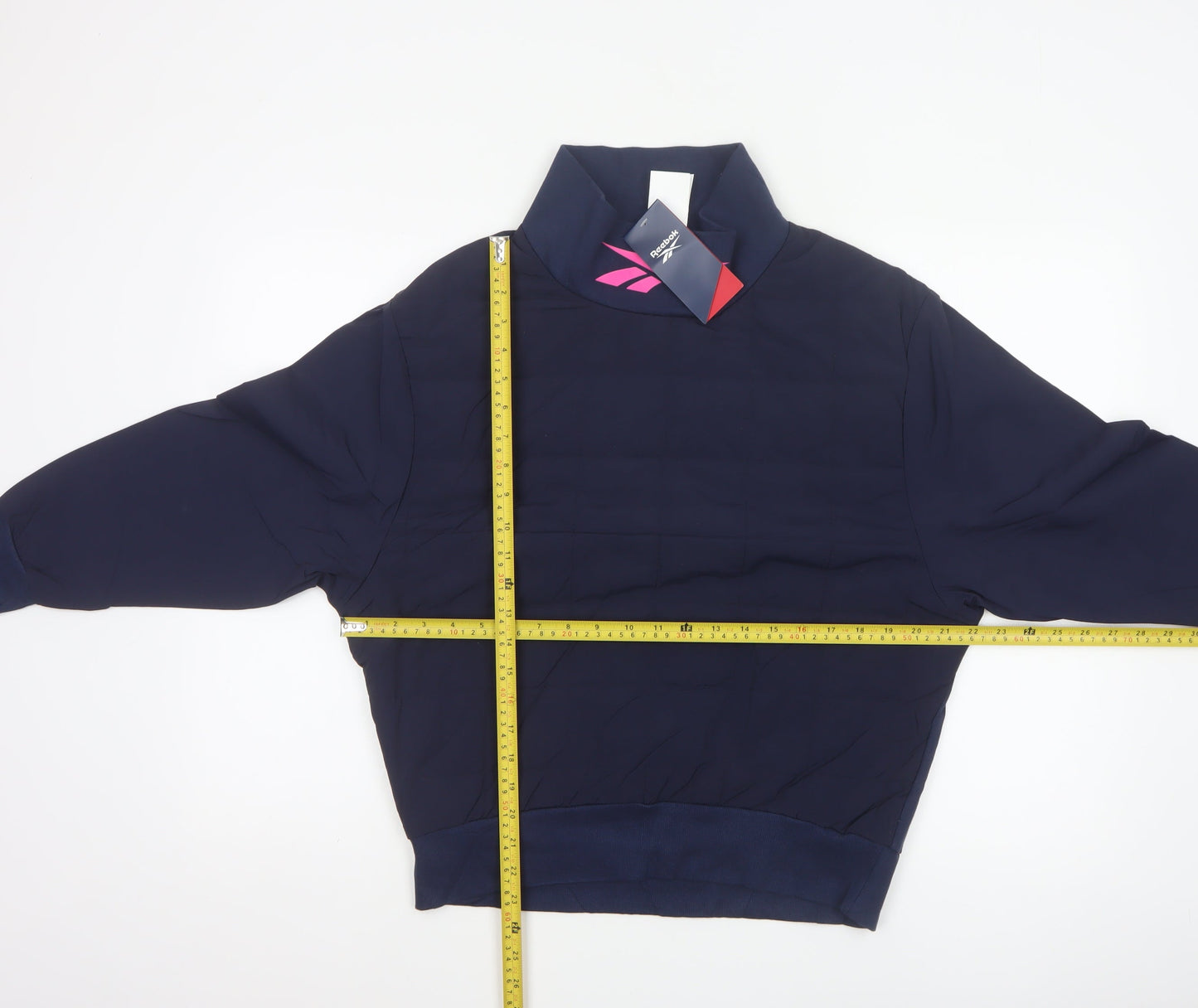 Reebok Women Navy Pink Logo High Neck Pullover Sweatshirt UK 8-10 S