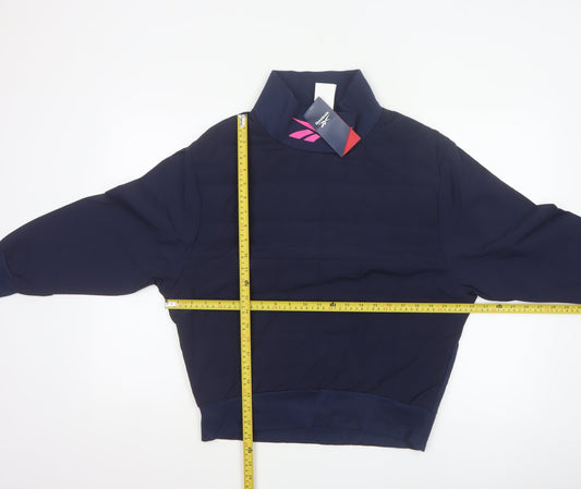 Reebok Women Navy Pink Logo High Neck Pullover Sweatshirt UK 8-10 S