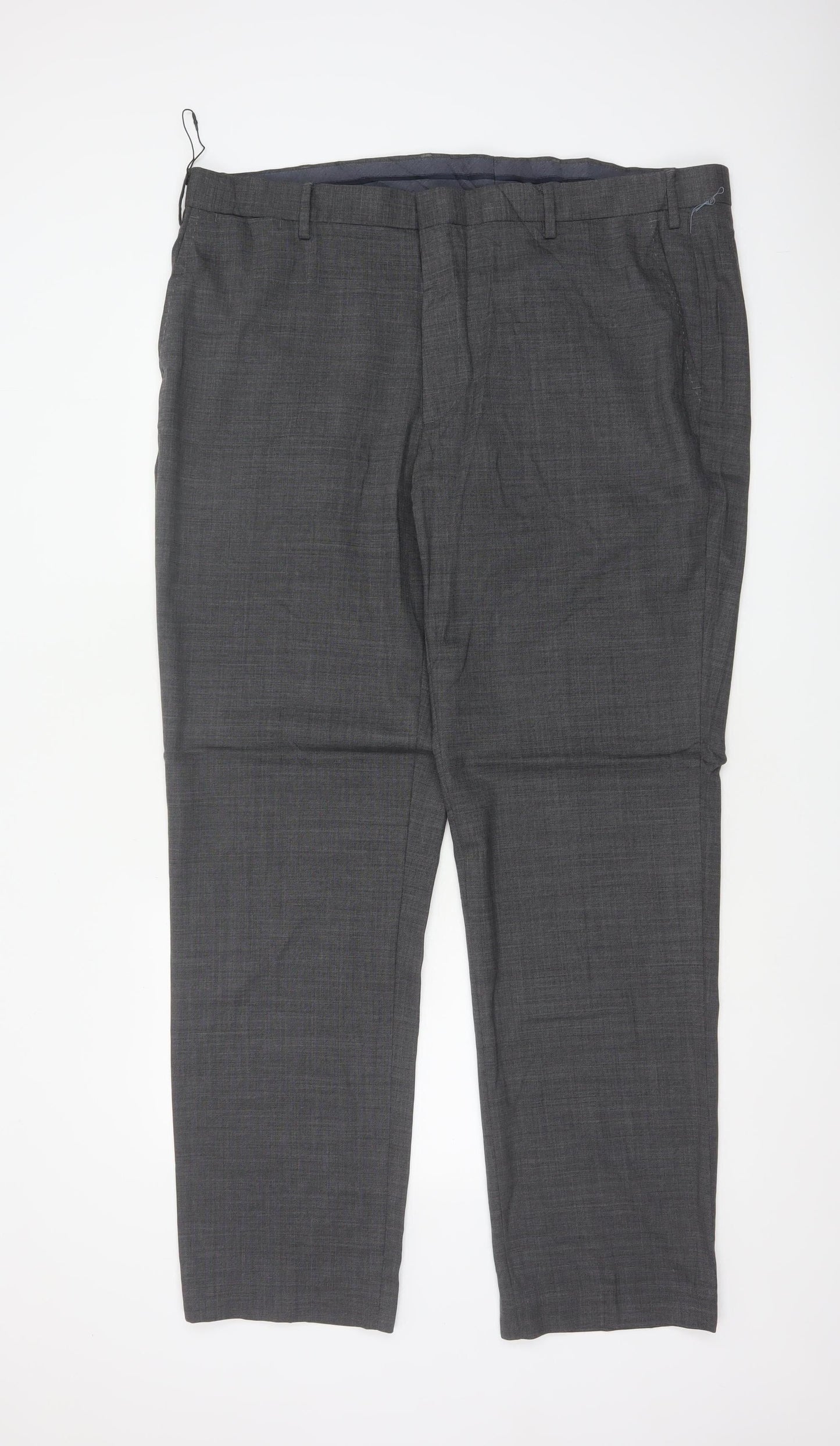 M&S Men's Grey 42in Regular Fit Wool Blend Dress Trousers 33in Leg