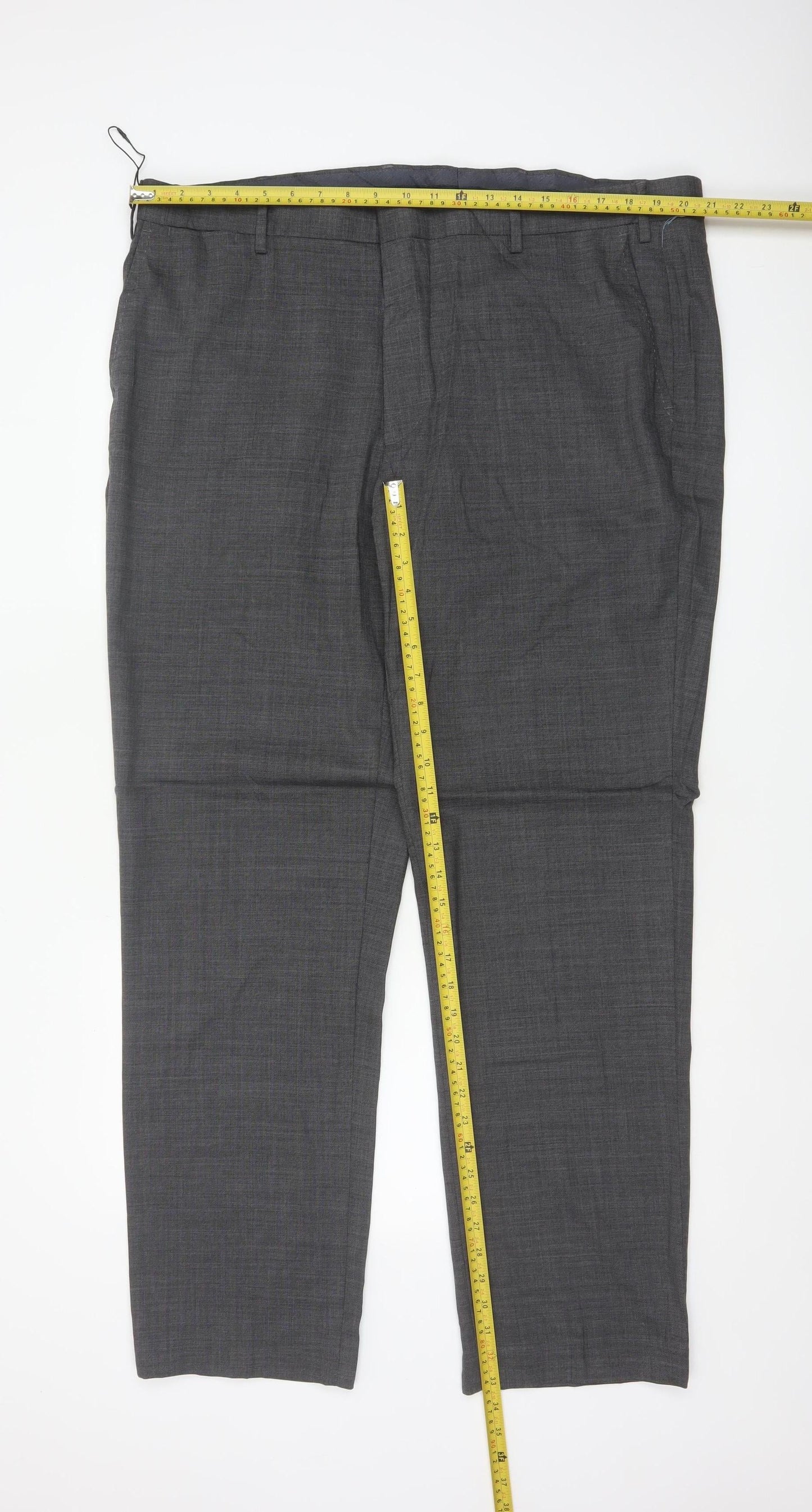 M&S Men's Grey 42in Regular Fit Wool Blend Dress Trousers 33in Leg