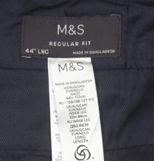 Marks and Spencer Men's Grey 44 Wool Blend Regular Fit Dress Trousers